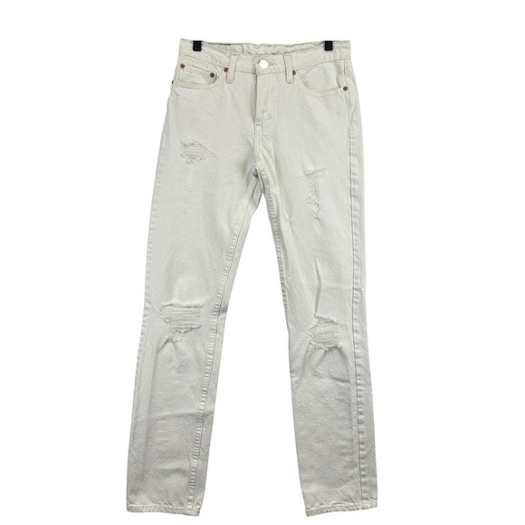 Levis 511 Jeans Mens 28x32 White Cream Distressed Slim Fit Tapered Leg Denim - Picture 1 of 9